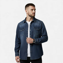 Men’s Loose-Fit Denim Shirt for Autumn/Winter