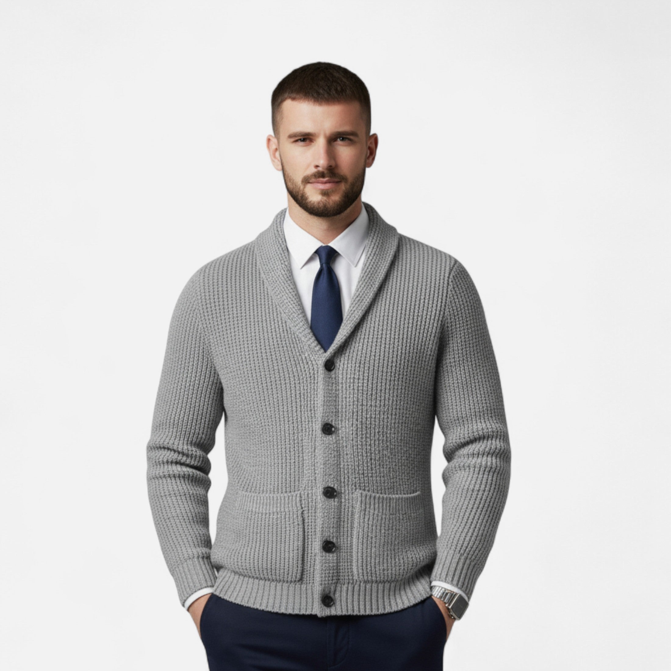 Men’s Button-Up Premium Wool Cardigan – Classic Slim Fit Style