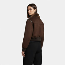 Women's Brown Bomber Jacket with Faux Fur Collar