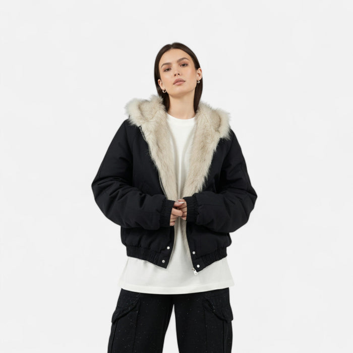 Women's Hooded Coat Fur Collar Vintage Style