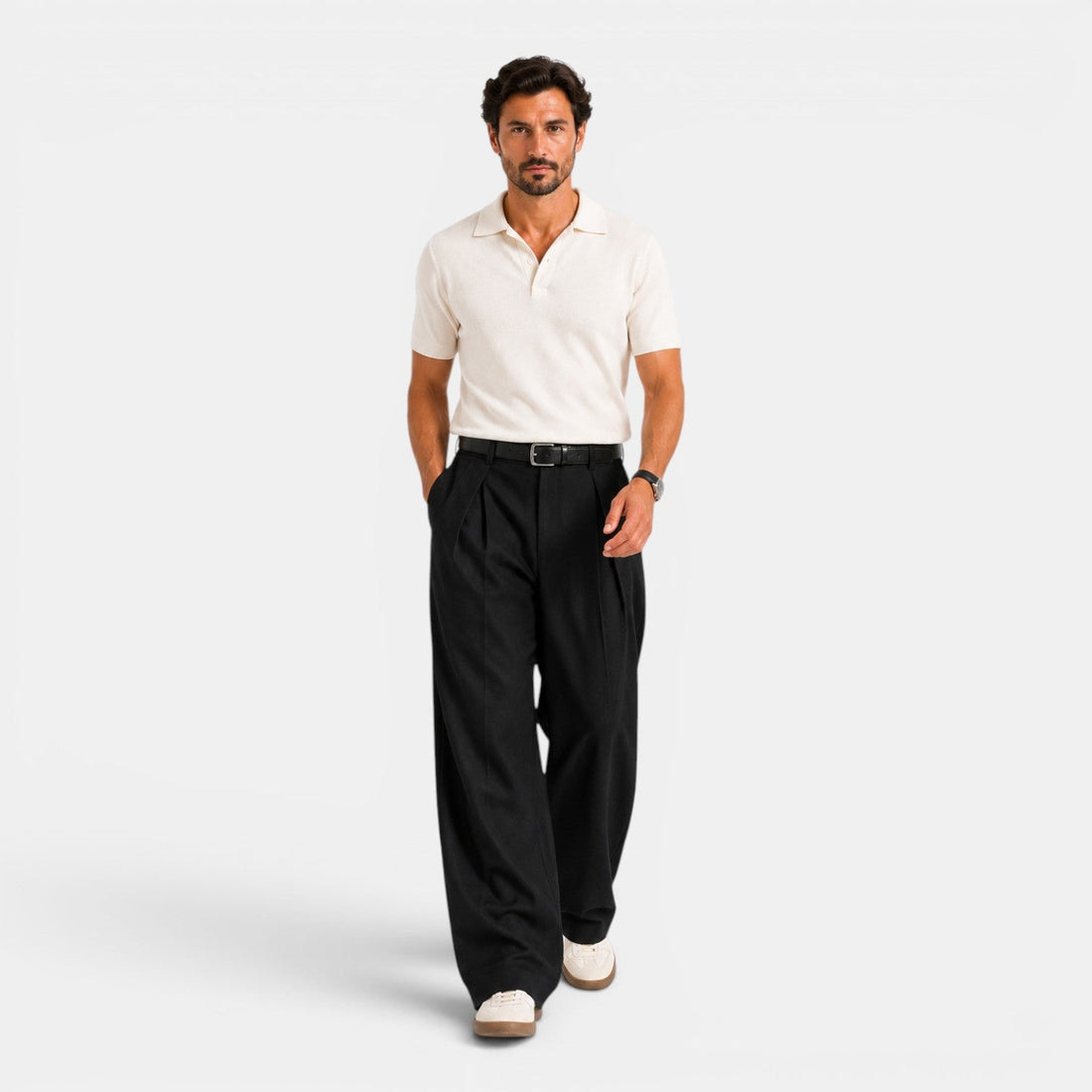 Men's Wide Leg Pleated Trousers – Relaxed Tailored Fit
