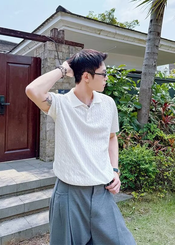 Men’s Cable-Knit Polo Shirt