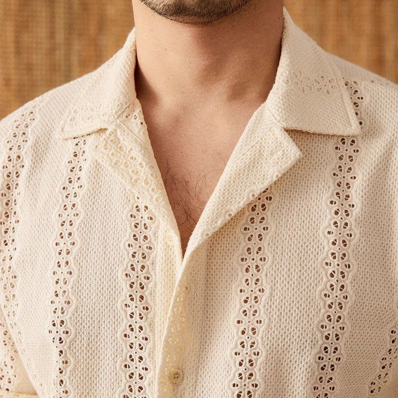 Men’s Eyelet Striped Short-Sleeved Shirt