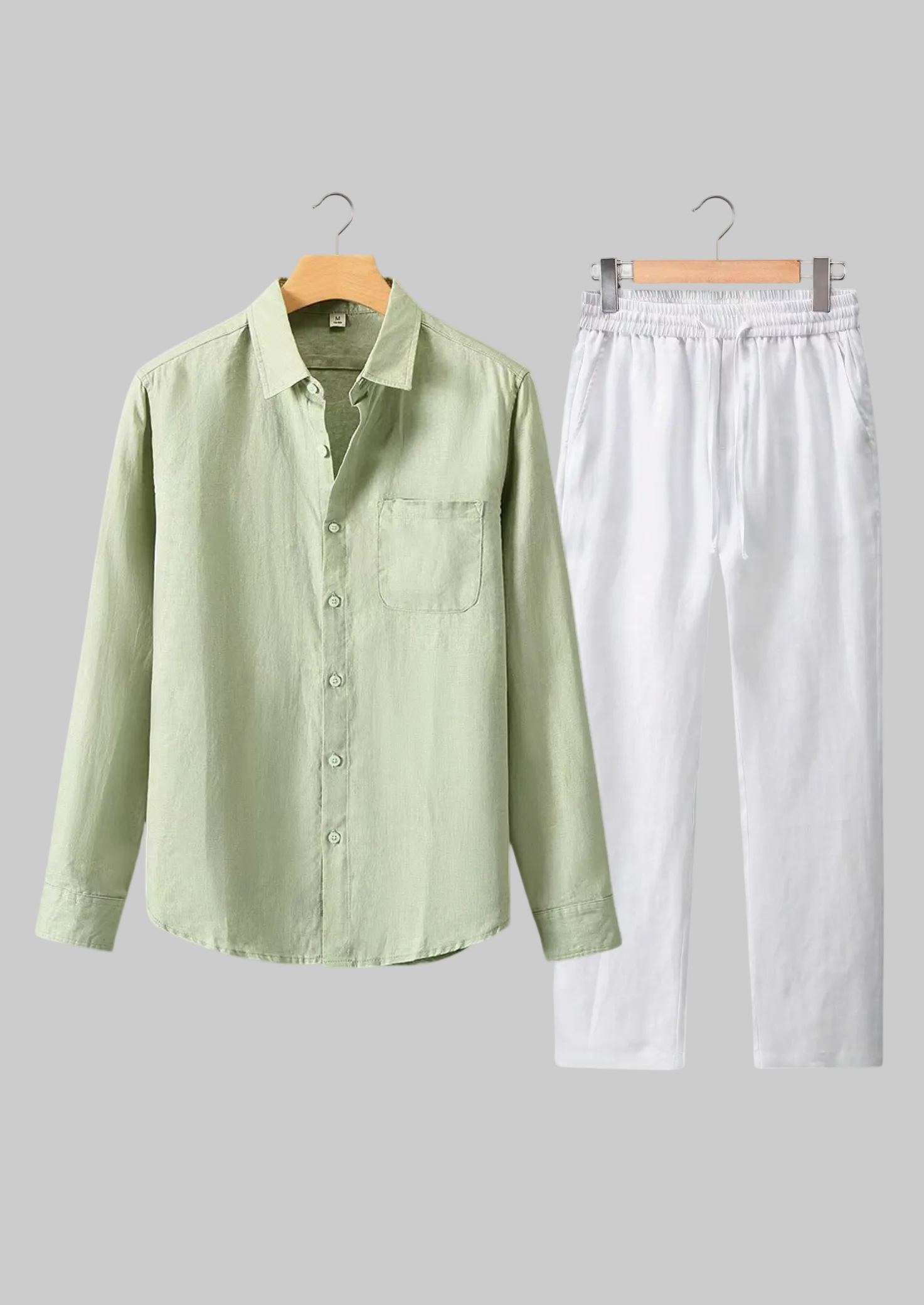 Men’s Long Sleeve Shirt and Trousers Set with Drawstring Waist