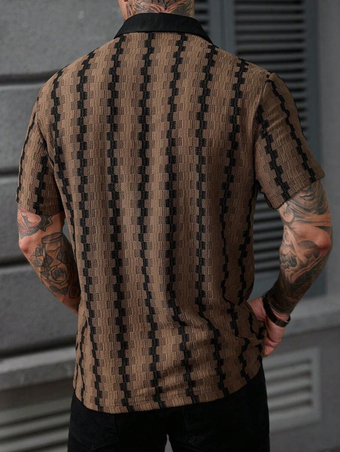 Men’s Patterned Button-Down Polo Shirt