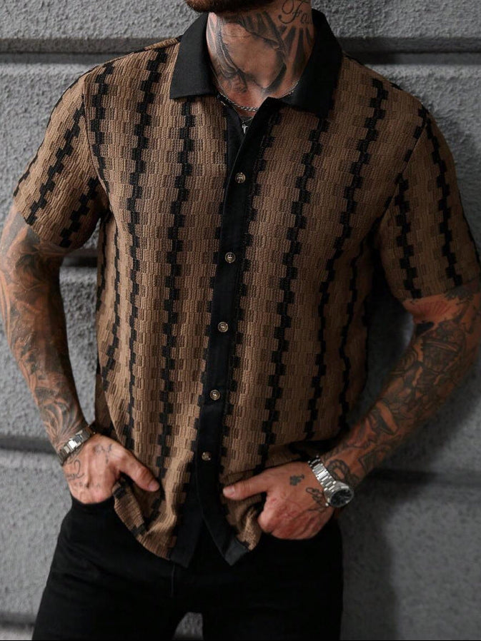 Men’s Patterned Button-Down Polo Shirt