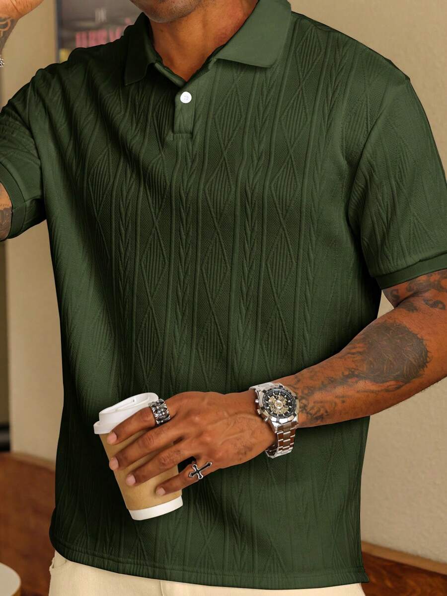 Men’s Short Sleeve Polo Shirt with Textured Pattern