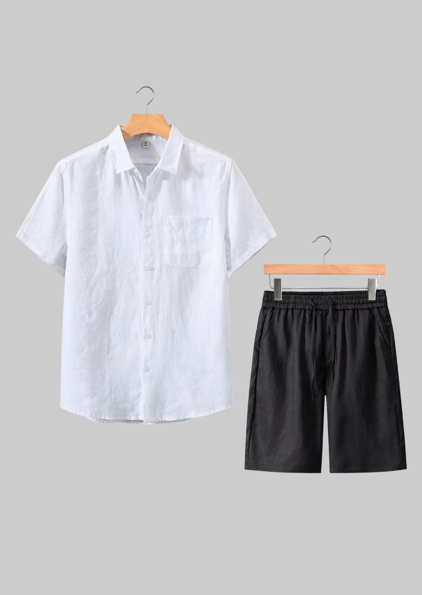 Men’s Short Sleeve Shirt and Shorts Set with Button Front and Drawstring Waist