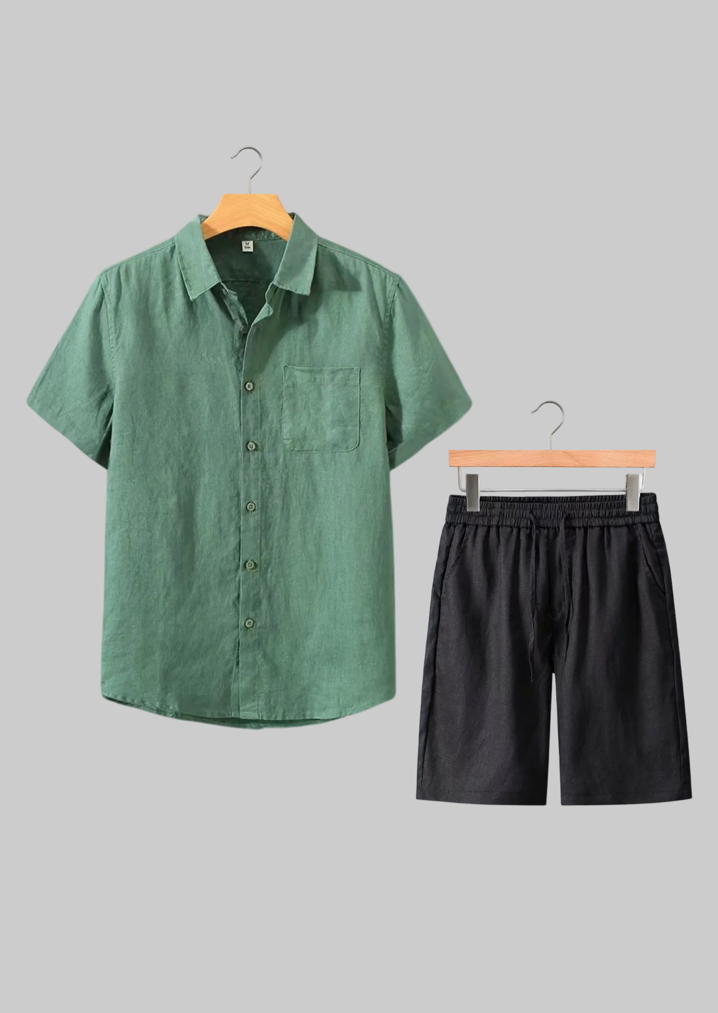Men’s Short Sleeve Shirt and Shorts Set with Drawstring Waist