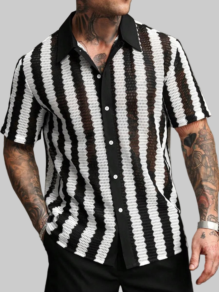 Men’s Striped Open-Knit Shirt