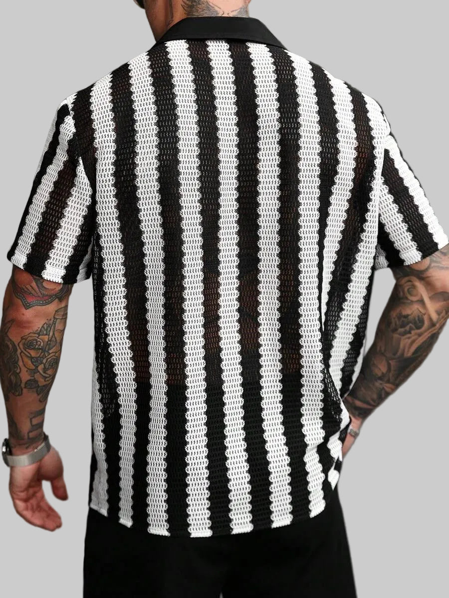 Men’s Striped Open-Knit Shirt
