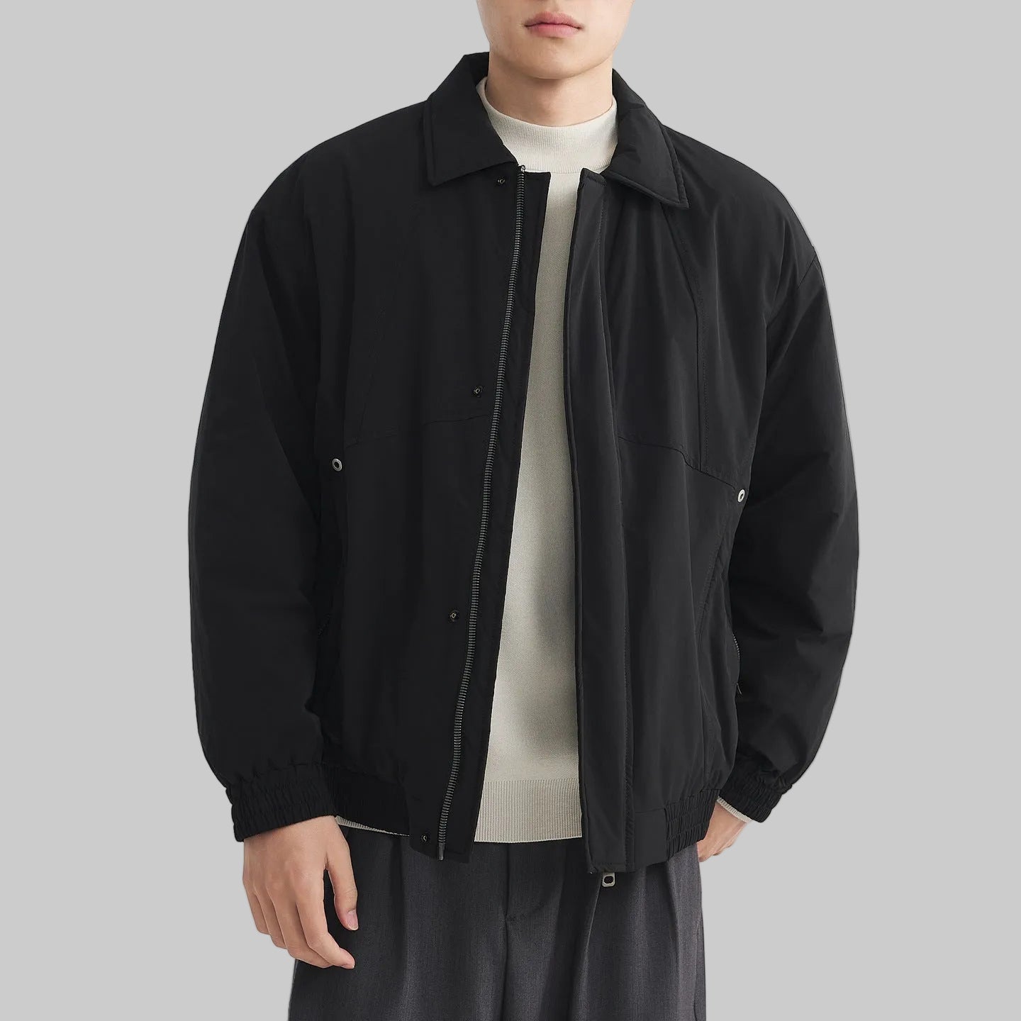 Men's Zip-Up Jacket with Point Collar