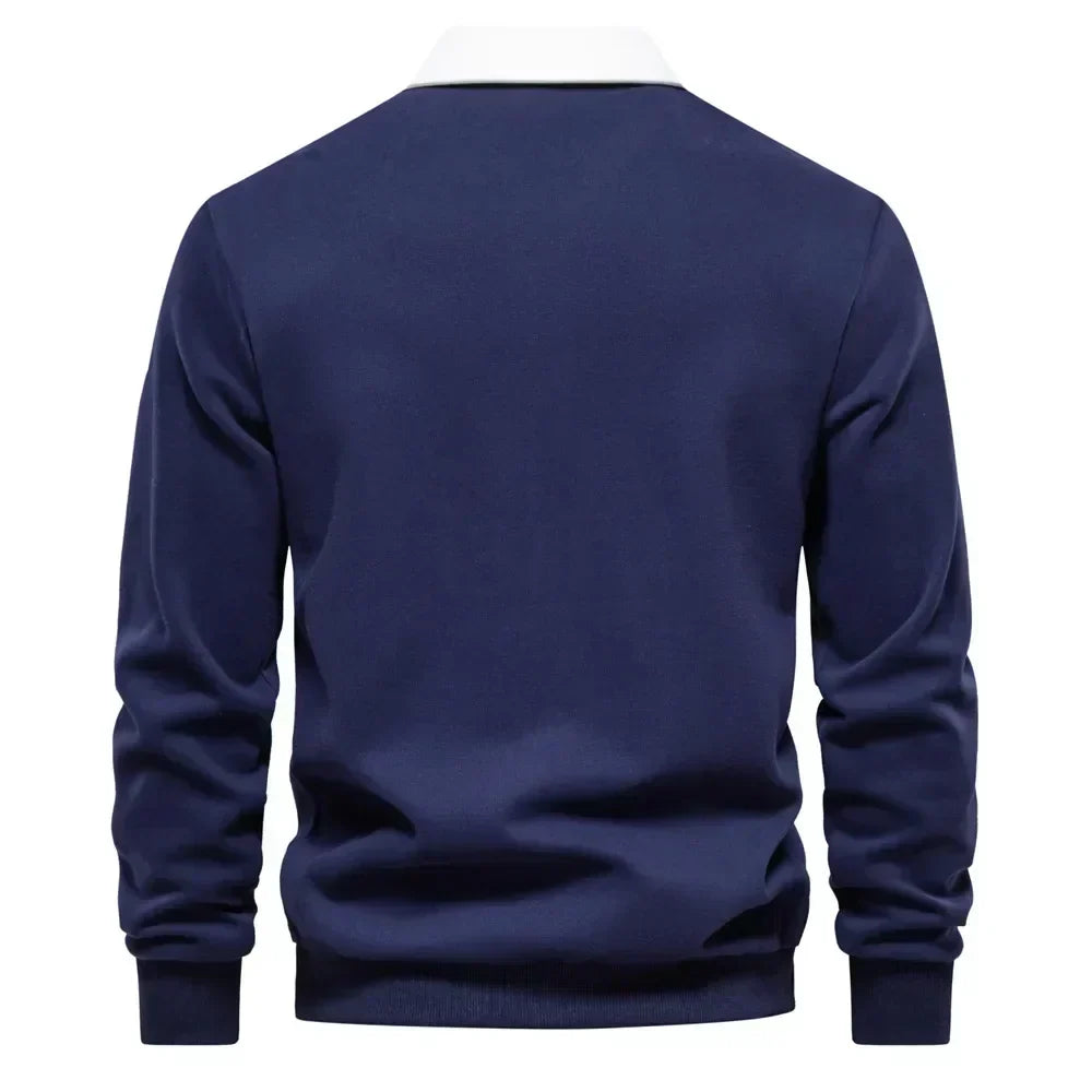 Knitted Polo Sweater with Contrast Collar – Men