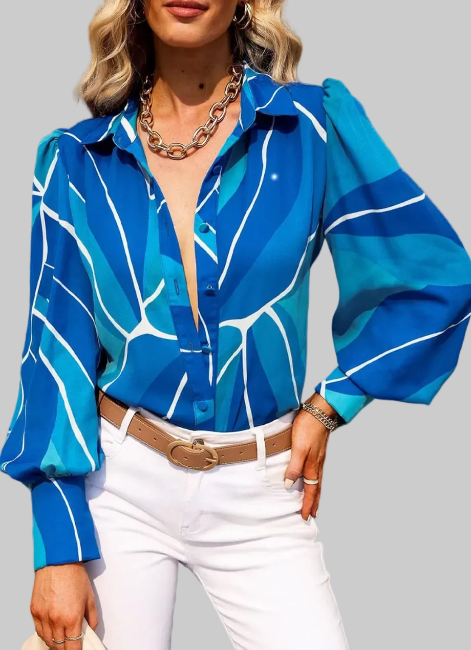 Women’s Abstract Print Long-Sleeved Blouse