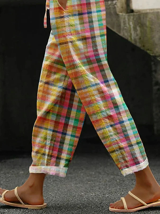 Women’s Ankle Length Trousers with Check Pattern