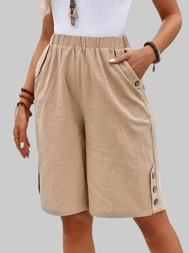 Women's Button-Detail Textured Shorts
