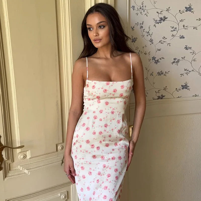 Women’s Floral-Print Strapped Midi Dress