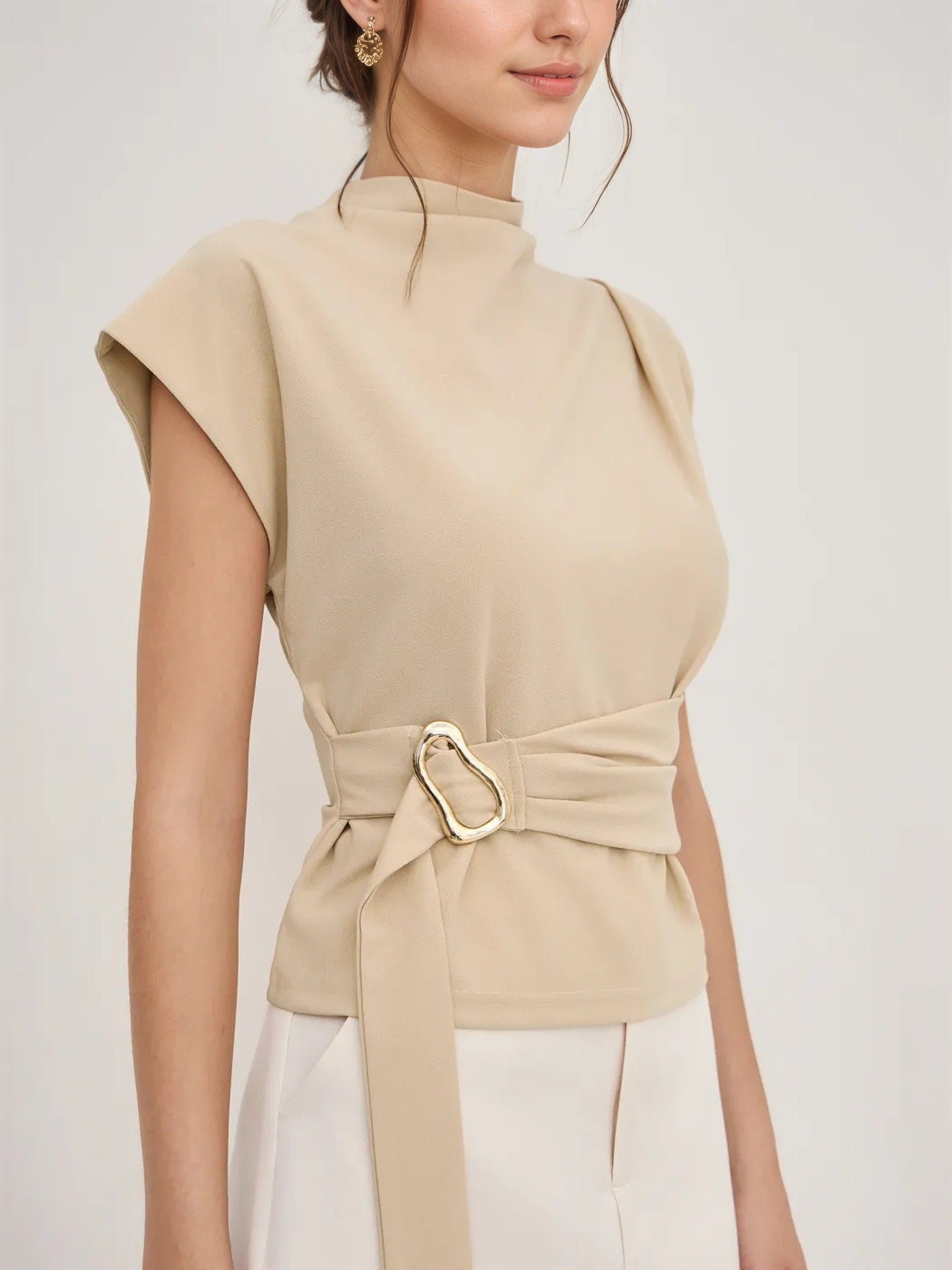 Women’s High-Neck Belted Top
