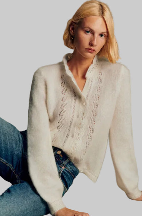 Women’s Knit Cardigan with Lace Front Panel