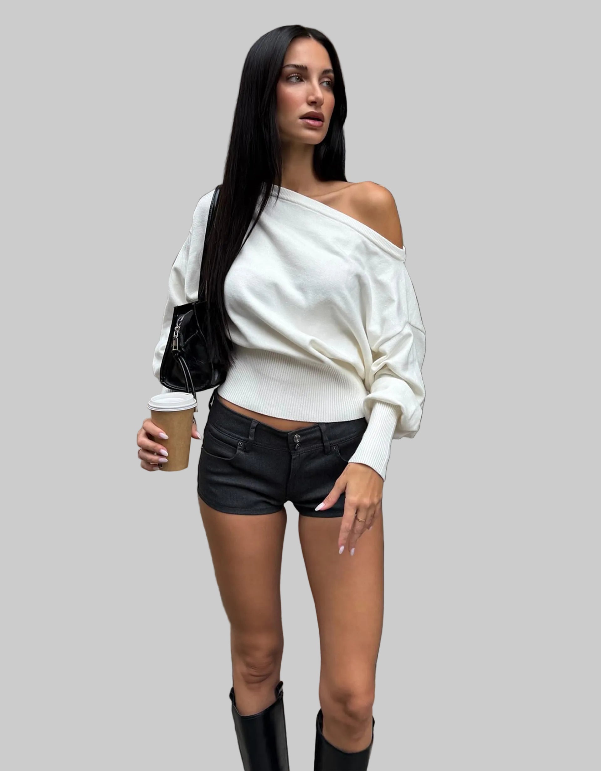 Women’s Knit Sweater with Asymmetric Neckline
