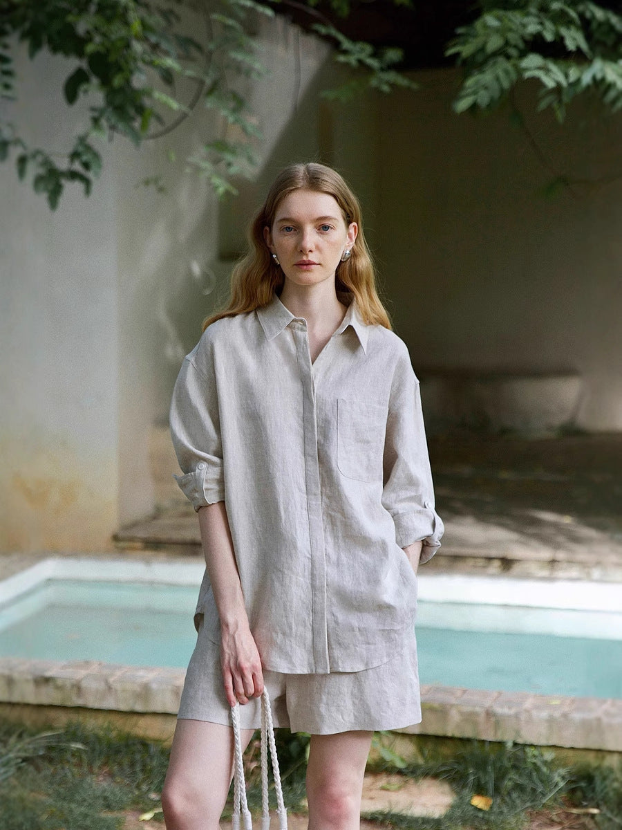 Women’s Long-Sleeved Shirt and Shorts Set