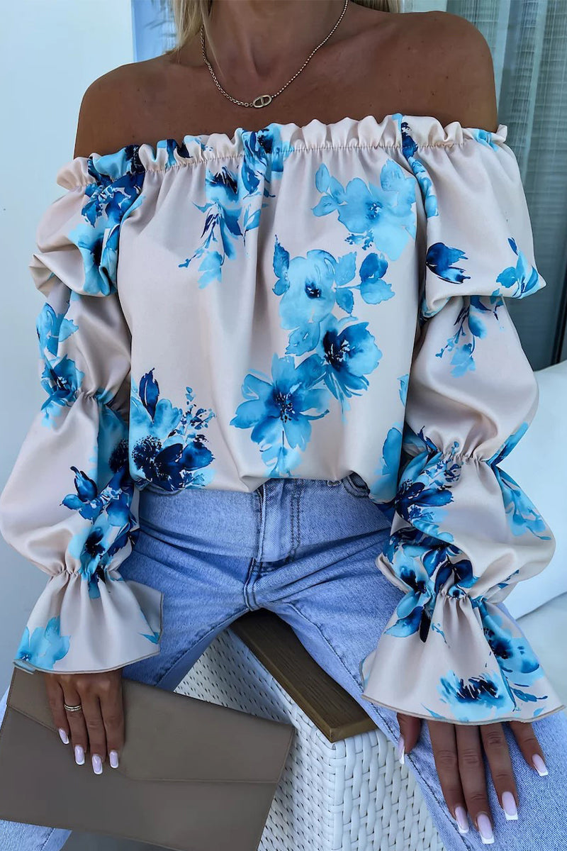 Women’s Off-The-Shoulder Printed Top with Elasticated Sleeves