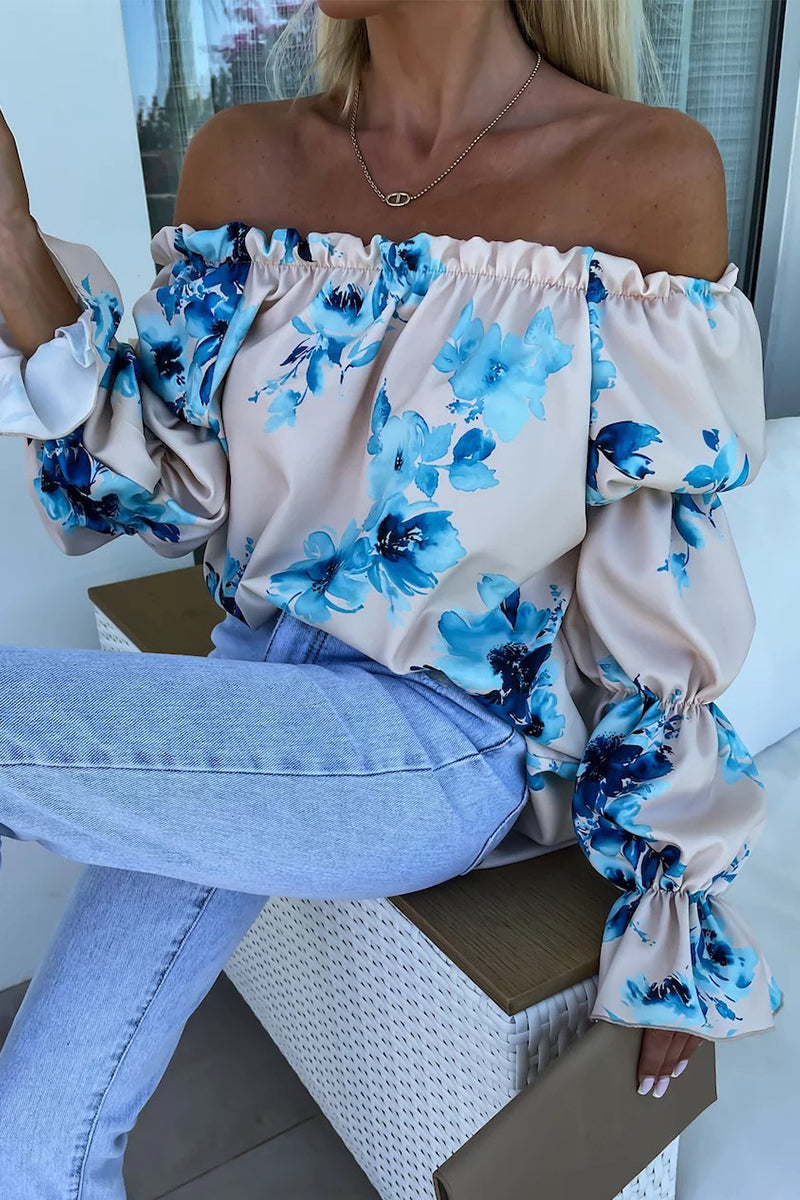Women’s Off-The-Shoulder Printed Top with Elasticated Sleeves
