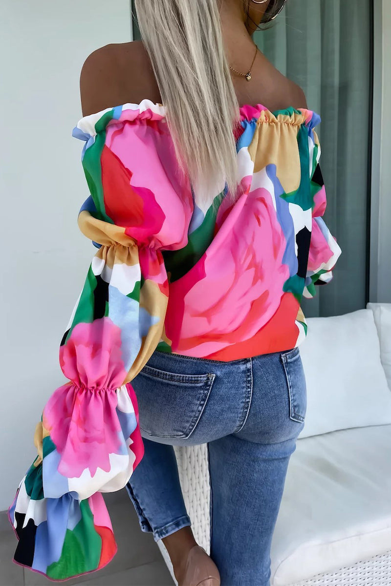 Women’s Off-The-Shoulder Printed Top with Elasticated Sleeves