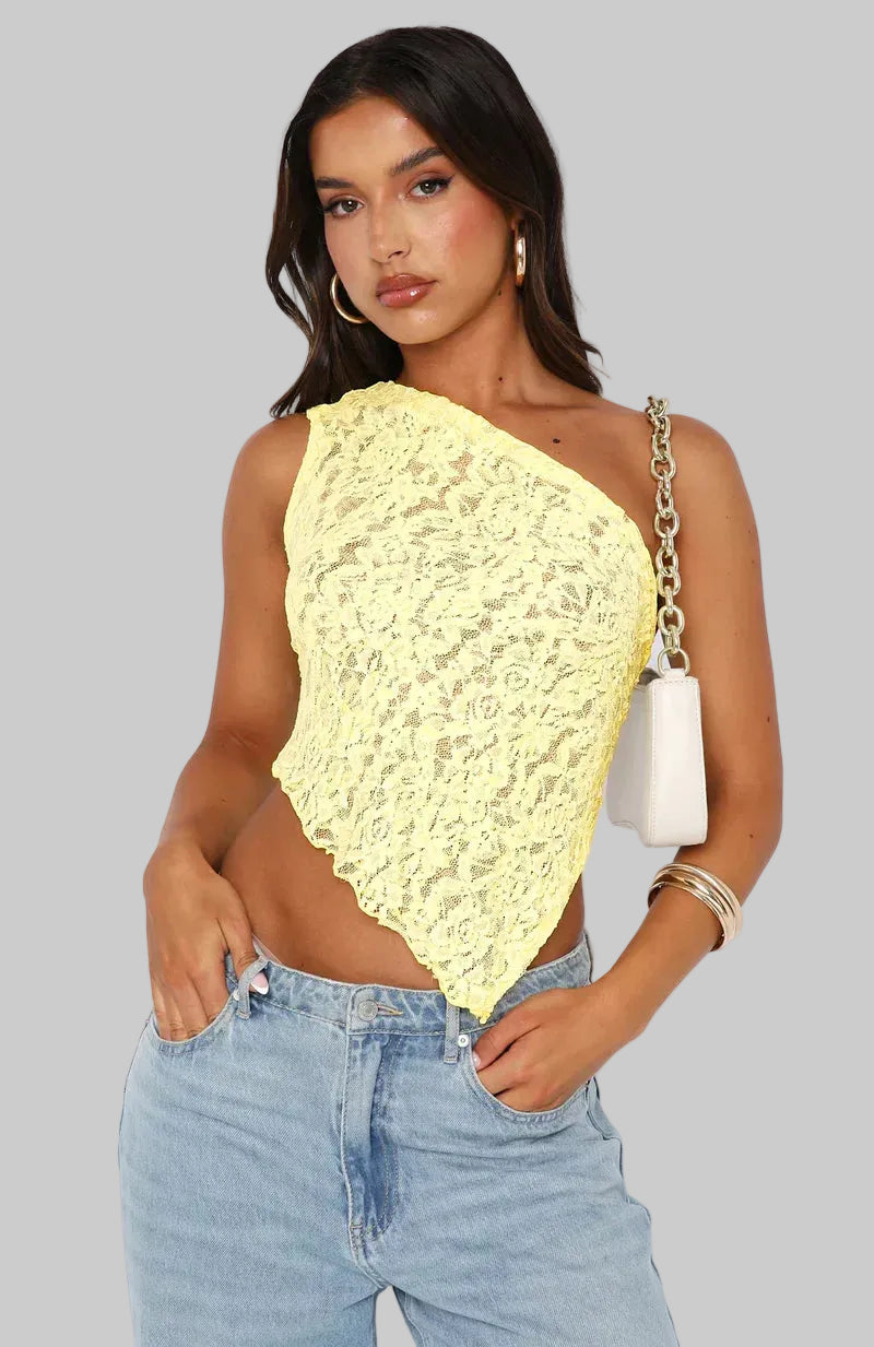 Women’s One Shoulder Lace Top with Open Back Tie