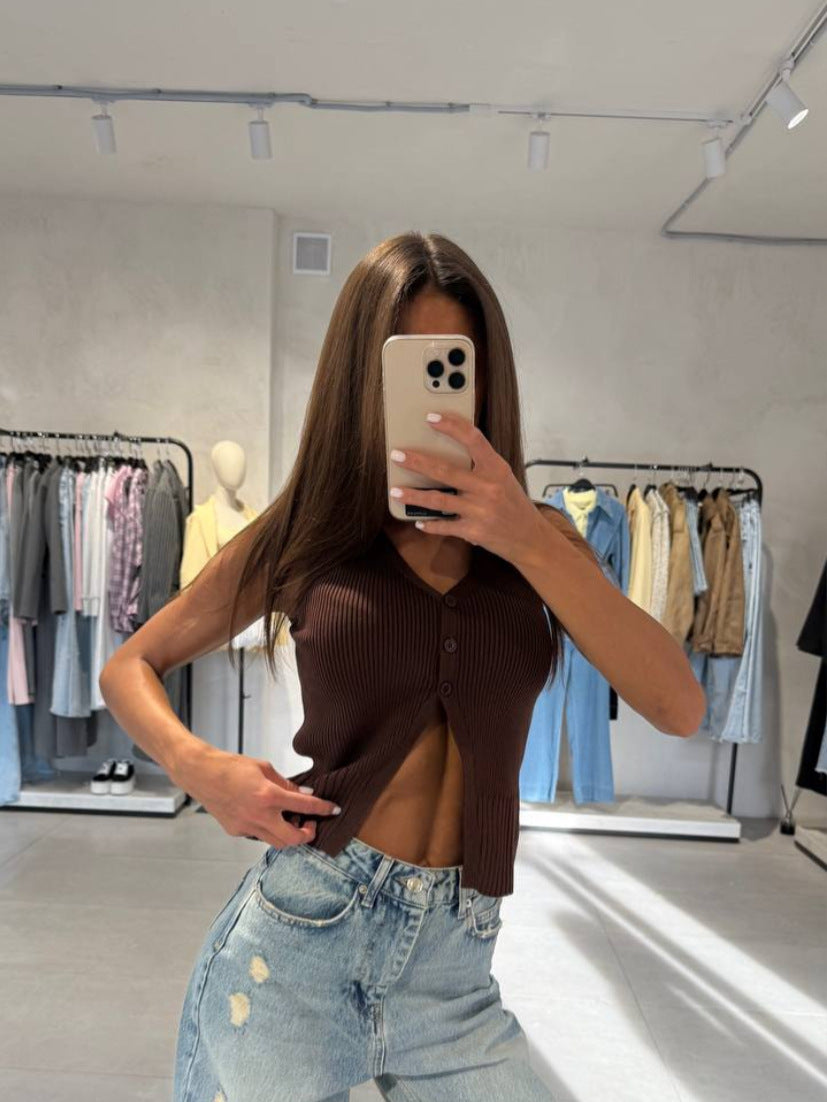 Women’s Rib-Knit Button-Front Top