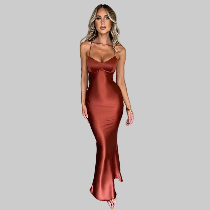 Women’s Satin Crossover Back Maxi Dress