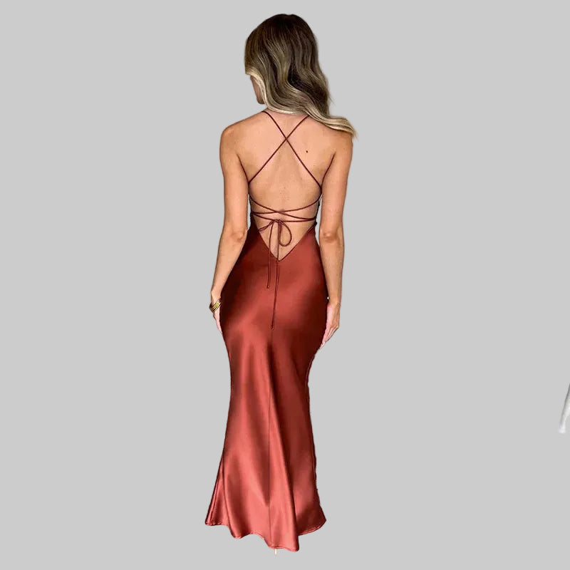 Women’s Satin Crossover Back Maxi Dress