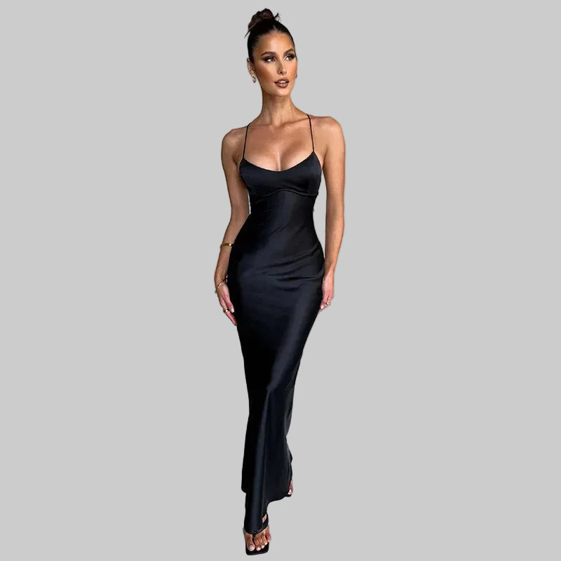 Women’s Satin Crossover Back Maxi Dress