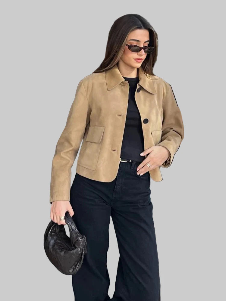 Women’s Short Button Jacket with Flap Pockets