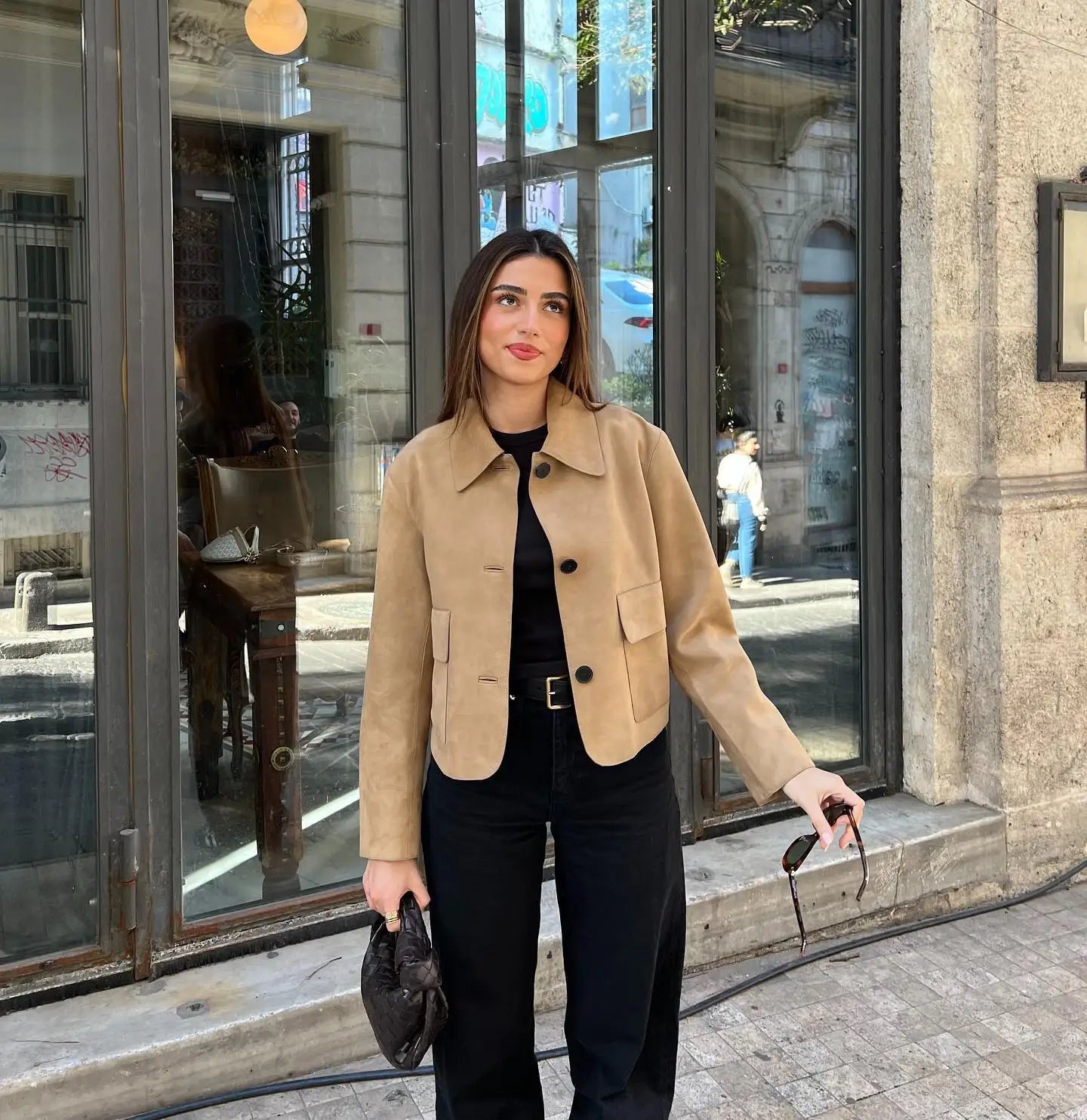 Women’s Short Button Jacket with Flap Pockets