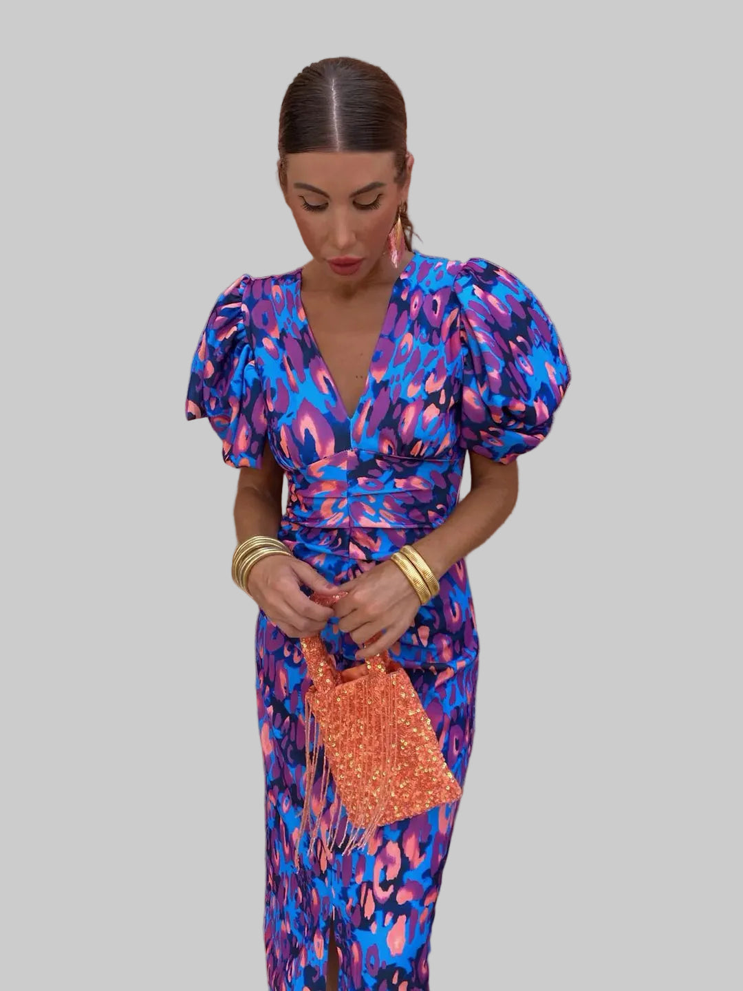 Women’s Short Puff Sleeve Midi Dress
