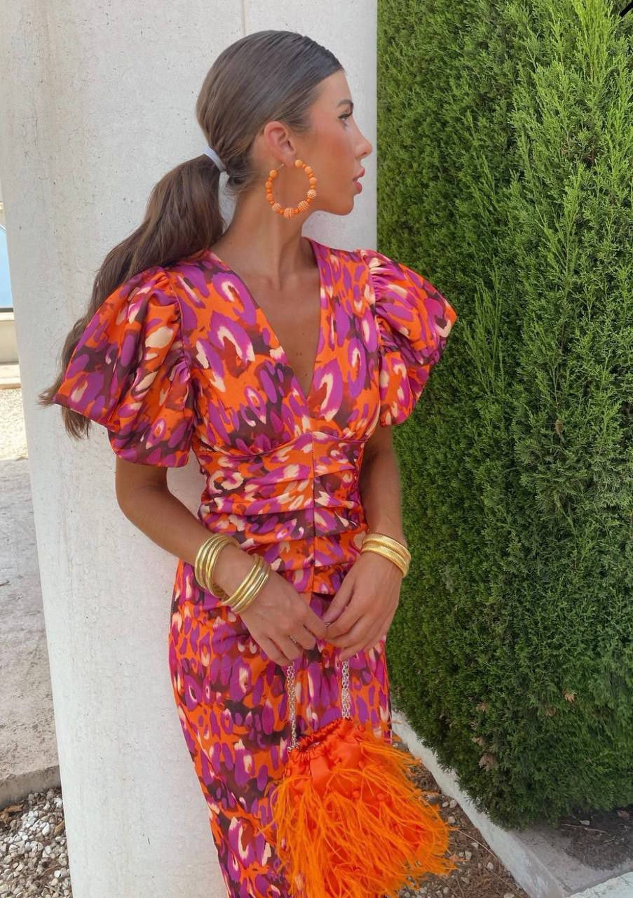 Women’s Short Puff Sleeve Midi Dress