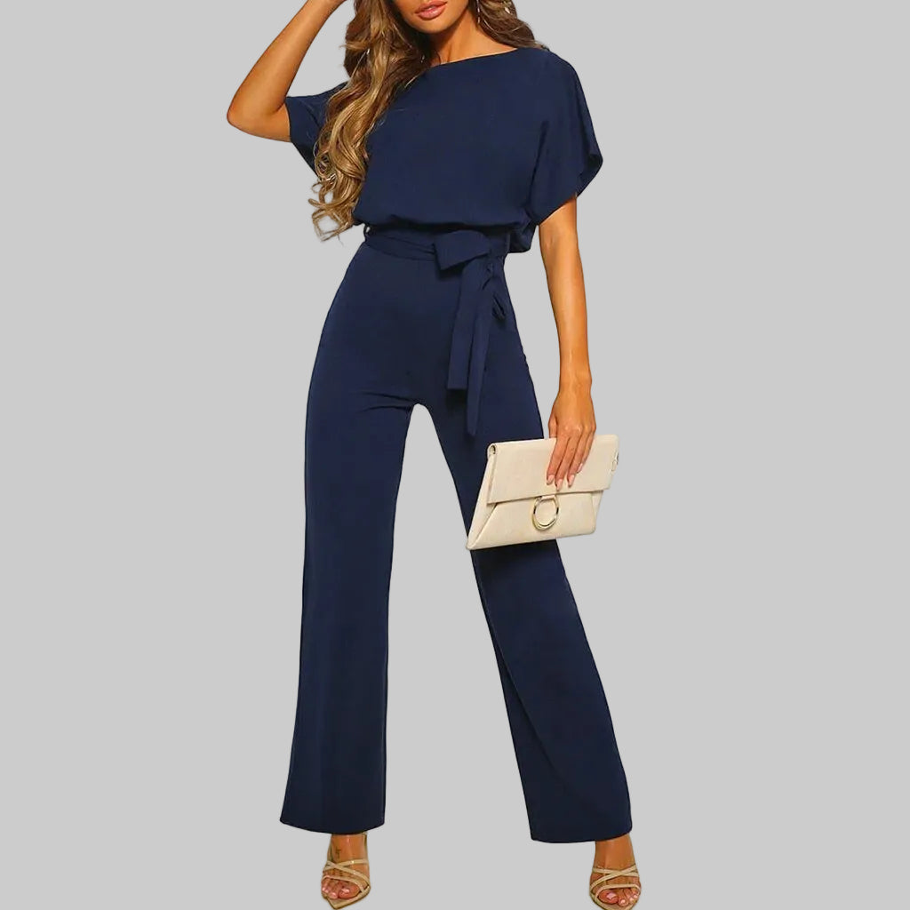 Women’s Short Sleeve Jumpsuit with Belt Tie