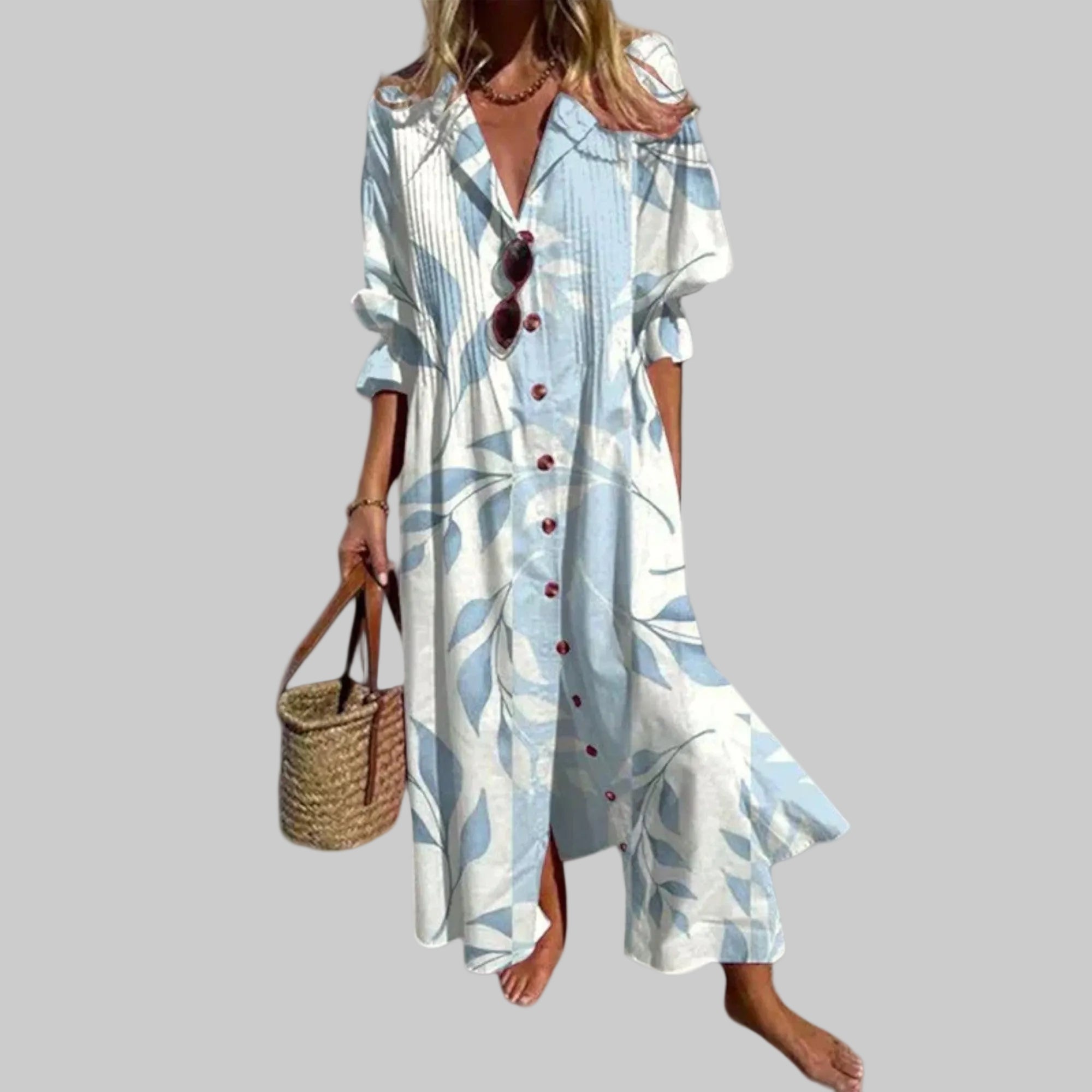 Women’s Short Sleeve Maxi Dress with Button Front