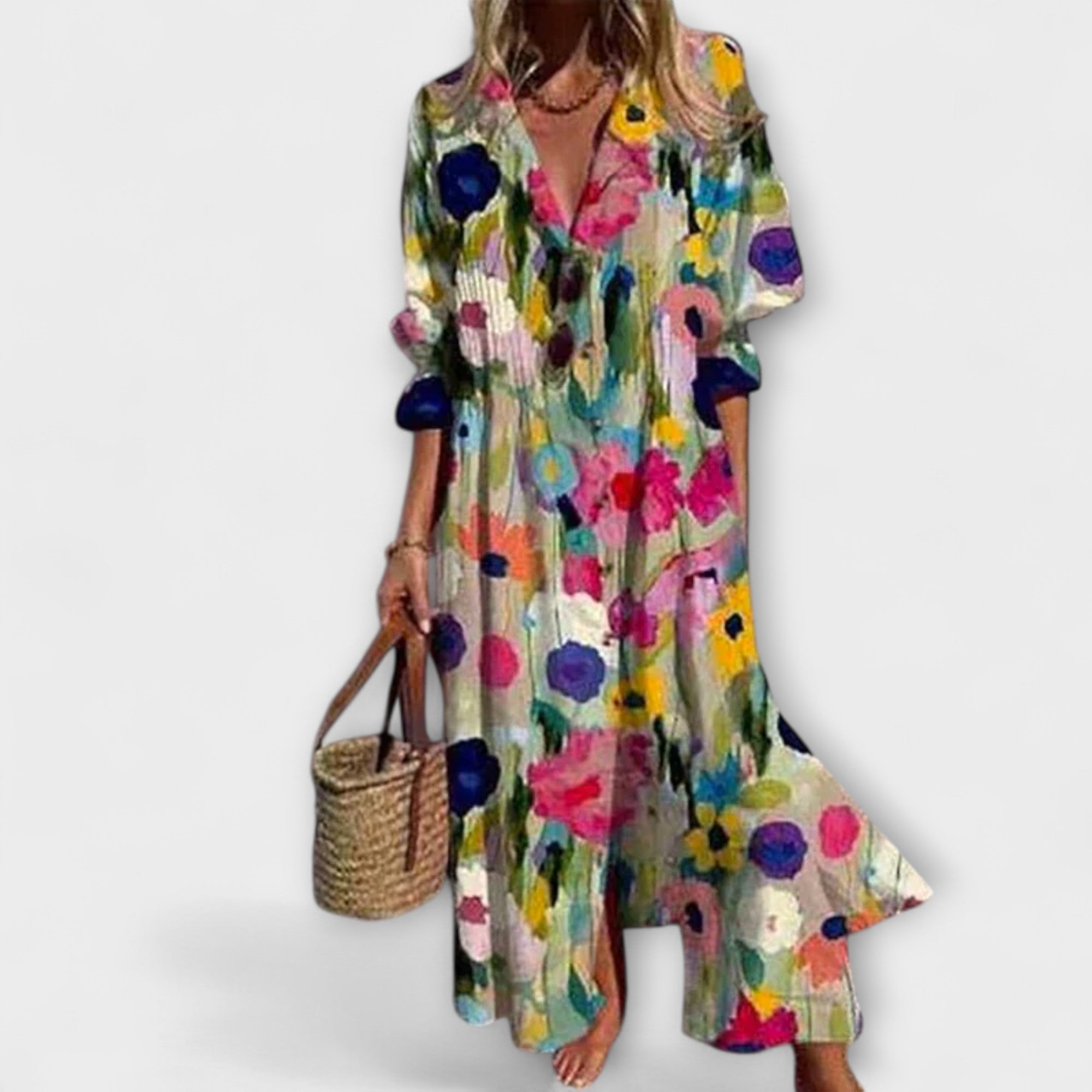 Women’s Short Sleeve Maxi Dress with Button Front
