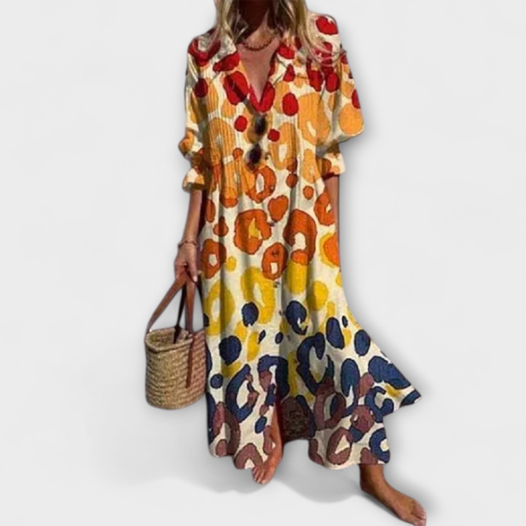Women’s Short Sleeve Maxi Dress with Button Front