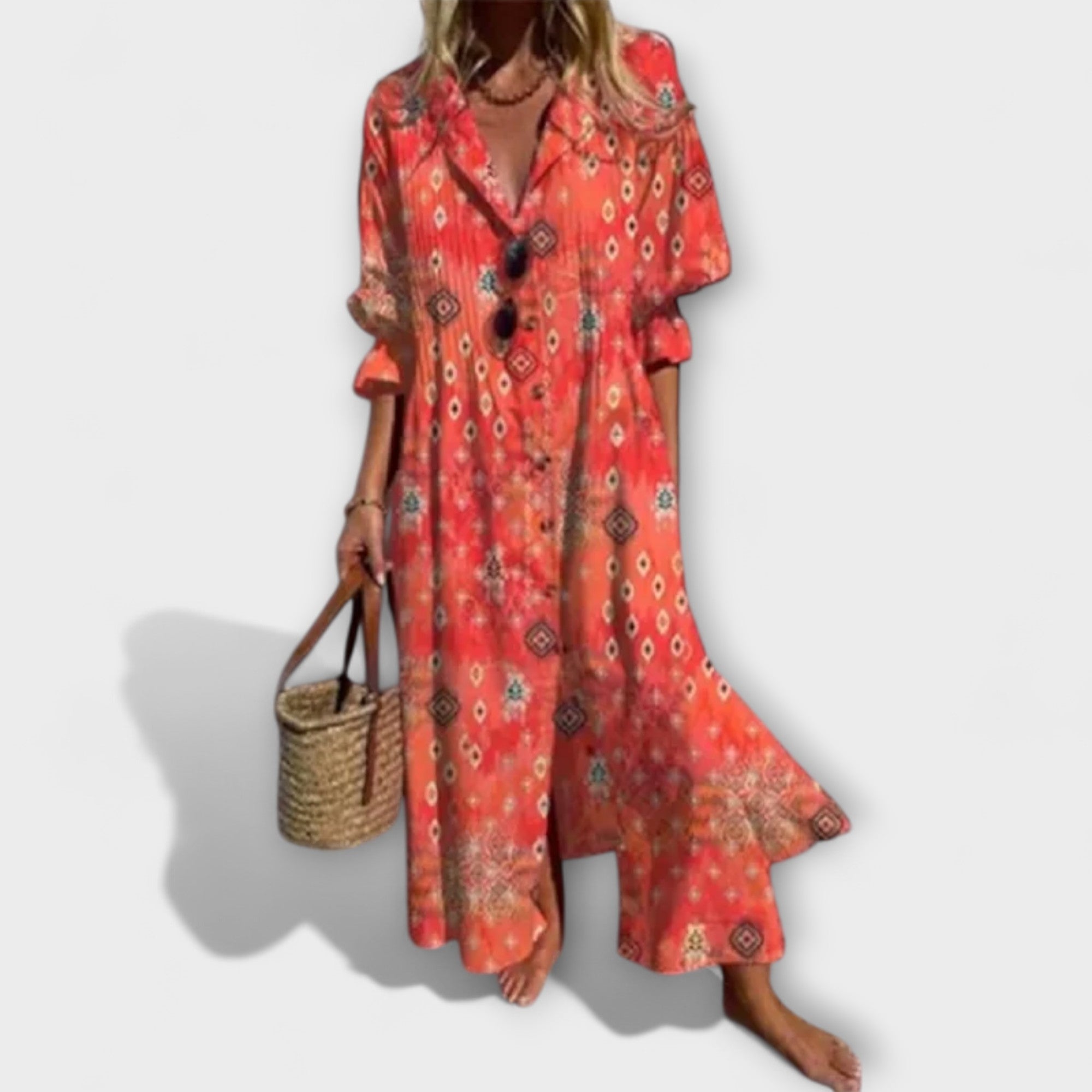 Women’s Short Sleeve Maxi Dress with Button Front