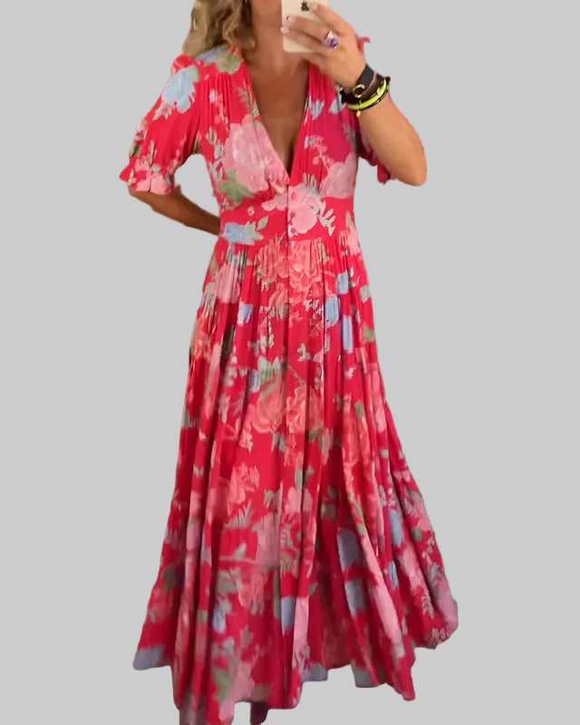 Women’s Short Sleeve Maxi Dress with Floral Print