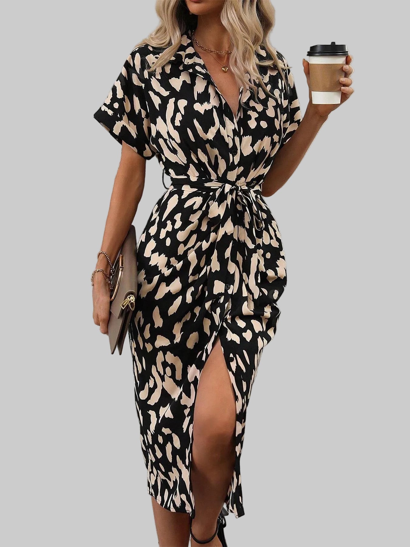Women’s Short Sleeve Midi Dress with Abstract Print