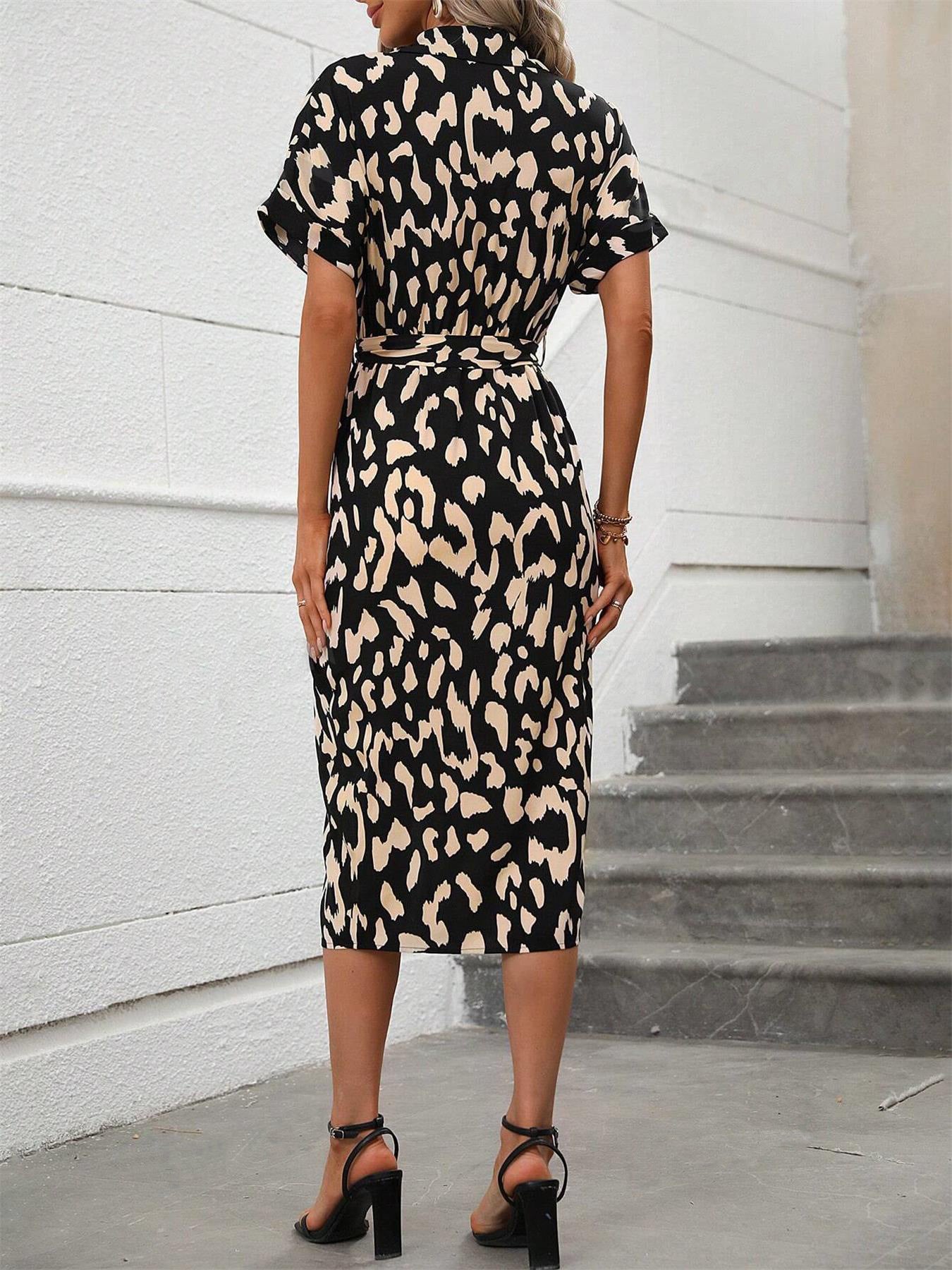 Women’s Short Sleeve Midi Dress with Abstract Print