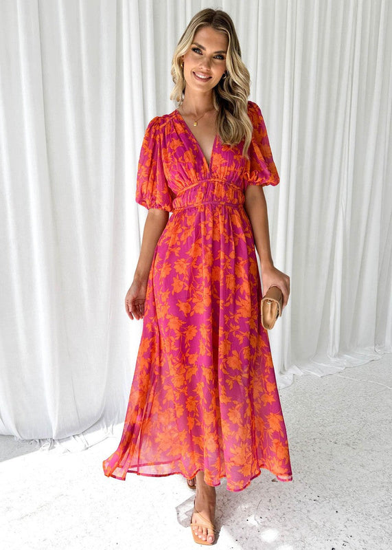 Women’s Short Sleeve Midi Dress with Floral Print