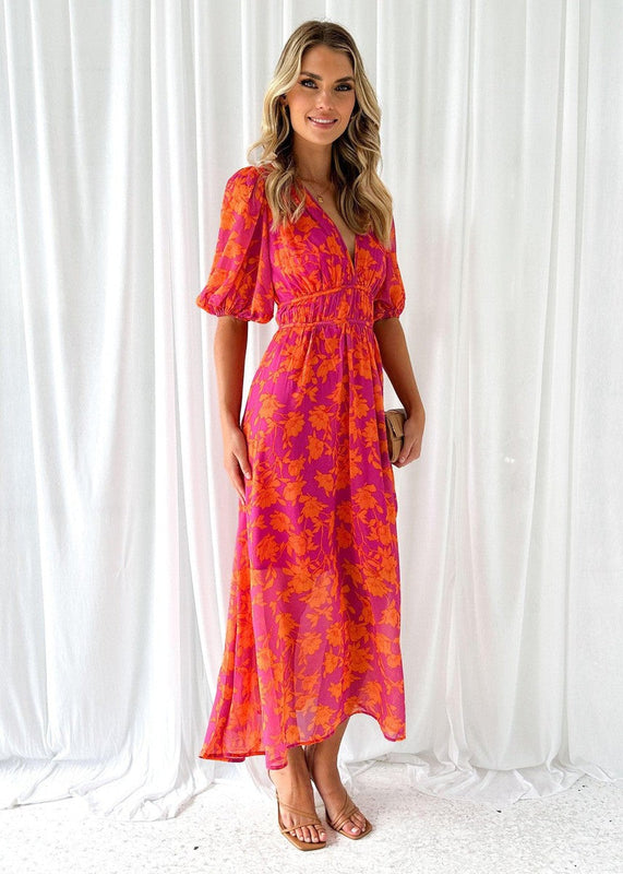 Women’s Short Sleeve Midi Dress with Floral Print