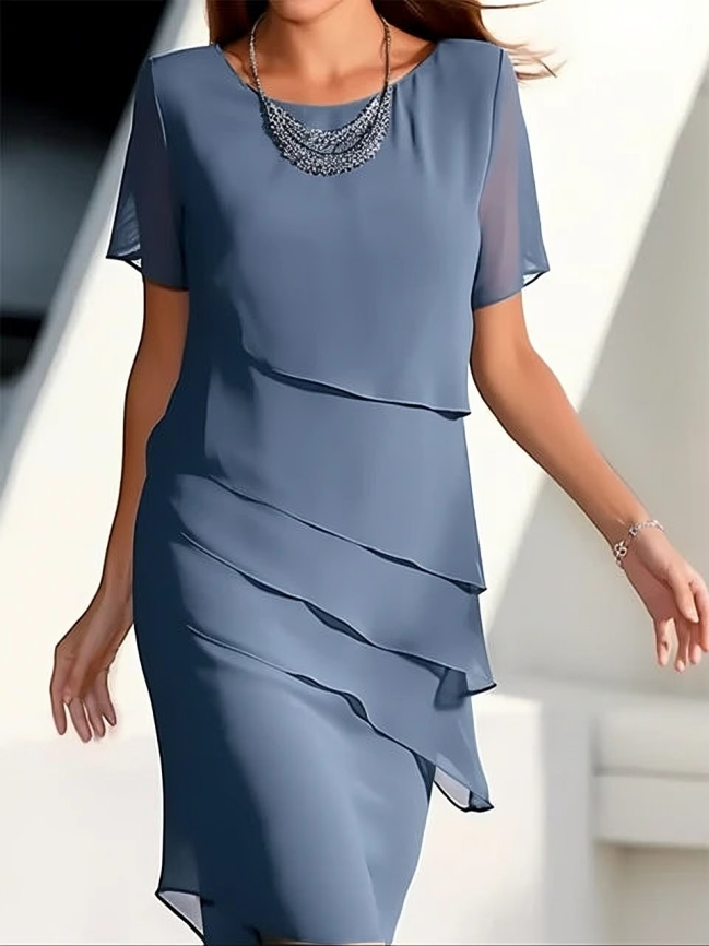 Women’s Short Sleeve Midi Dress with Layered Panels