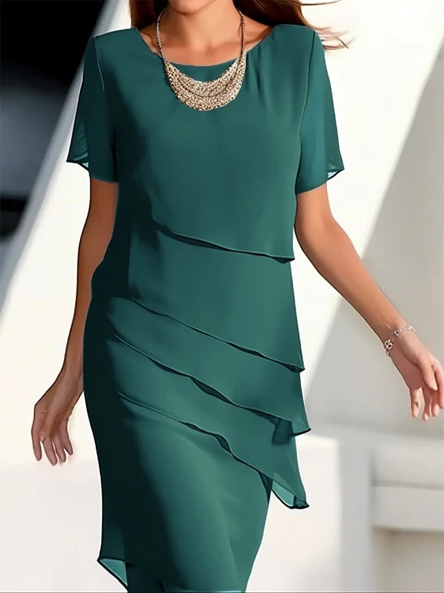 Women’s Short Sleeve Midi Dress with Layered Panels