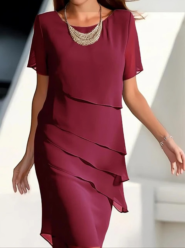 Women’s Short Sleeve Midi Dress with Layered Panels